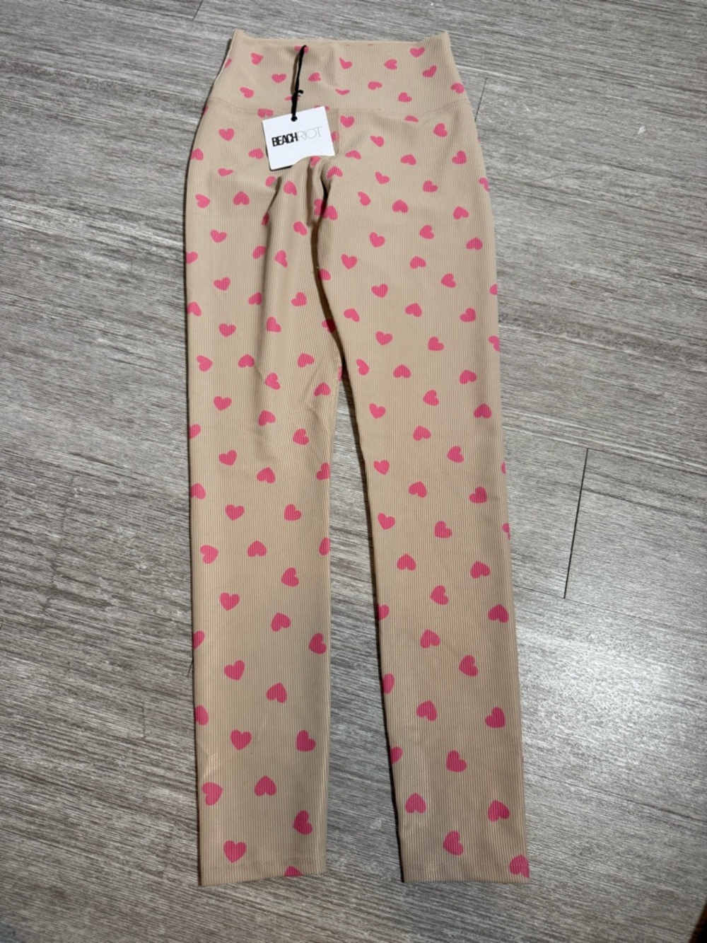 Beach Riot Heart Print Leggings Ribbed Activewear Core Pilates Girly Cute NWT